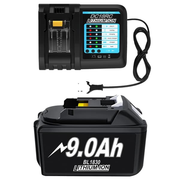 BL1830 Litiumjonbatteri, 6.0Ah/9.0Ah kapacitet, avancerade skyddsfunktioner,9,0A enkel laddare