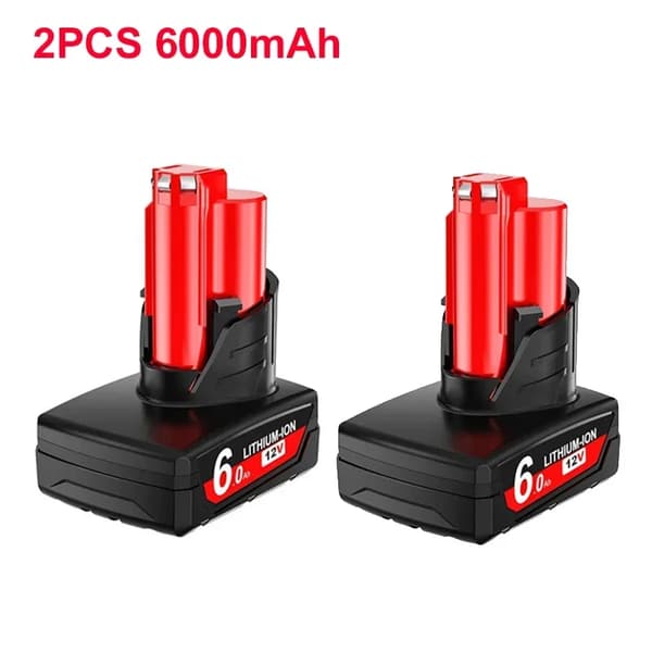 12V Erstatningsbatteri, 6000mAh Kapacitet, Kompatibel med M12,2stk 6.0Ah