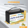 Miniatyrbillede 2 af 2: 12V LiFePO4 Lithiumbatteri, 180Ah kapacitet, IP65 vandtæt,12V 180AH