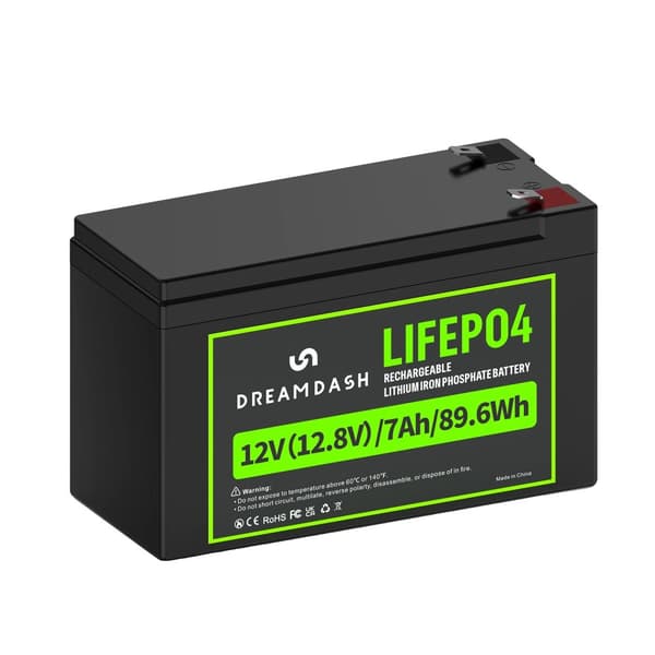 LiFePO4-batteri, indbygget BMS-beskyttelse, lang cykluslevetid,1 stk 12,8V 7Ah