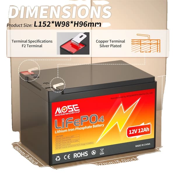 12V LiFePO4-batteri, 12Ah kapacitet, avanceret BMS-beskyttelse,12V 12Ah