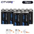 Miniatyrbillede 2 af 2: Genopladeligt 9V Lithium Batteri, 1200mAh Kapacitet, Micro USB Opladning,10 stk