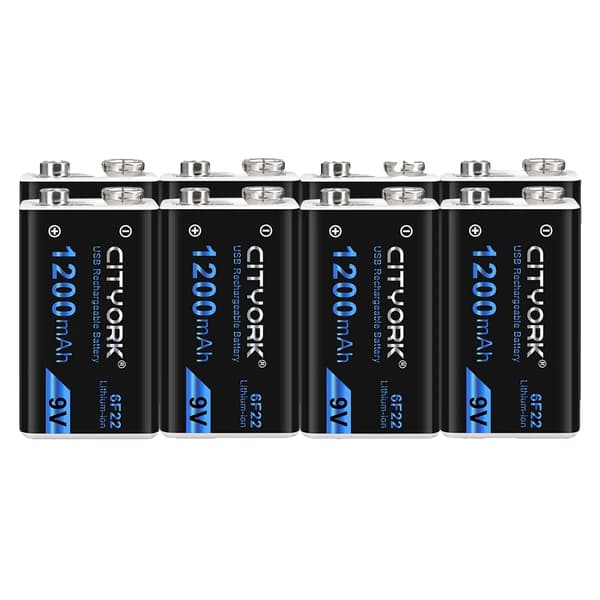 Genopladeligt 9V Lithium Batteri, 1200mAh Kapacitet, Micro USB Opladning,8 stk
