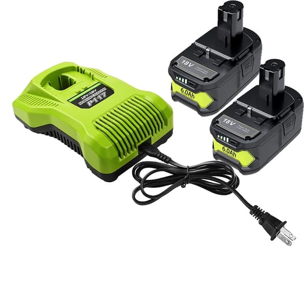 RYOBI 18V Litiumjonbatteri, 6,0Ah kapacitet, Flera batterialternativ,2 batteri 1 laddare