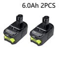 Miniatyrbild 2 av 2: RYOBI 18V Litiumjonbatteri, 6,0Ah kapacitet, Flera batterialternativ,2 batteri