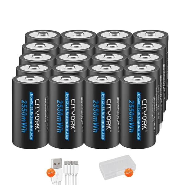 CITYORK Ladattavat Paristot, Korkea Kapasiteetti 2550mWh, Type C USB Lataus,20 paristoa
