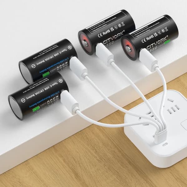 3.7V CR123A-batteri, 2550mWh kapacitet, USB Type-C opladning, genopladeligt Li-Ion,4PCS og datalinje