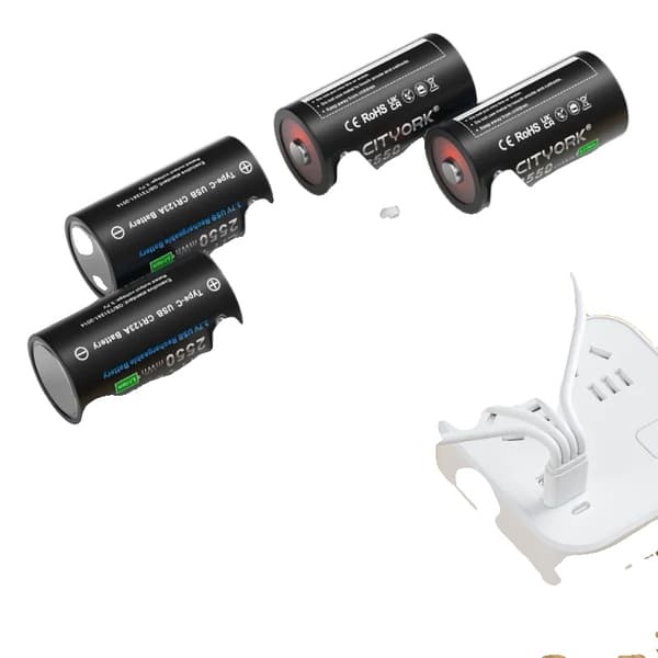 3.7V CR123A-batteri, 2550mWh kapacitet, USB Type-C opladning, genopladeligt Li-Ion,4PCS og datalinje