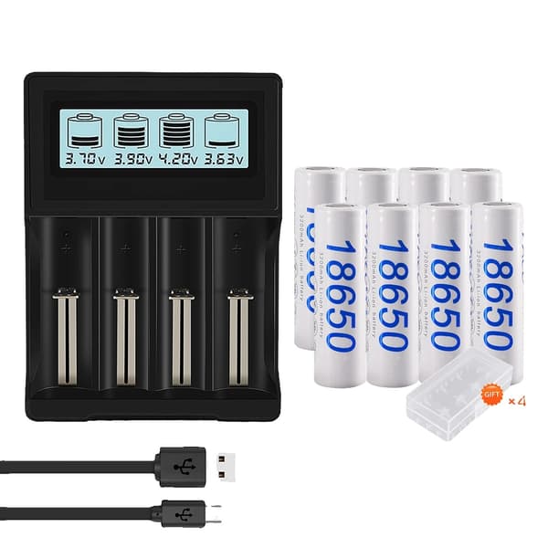 18650 Lithiumbatteri, 3200mAh nominelt kapacitet, genopladelig, 8-pakning,8 batteri 1 oplader, 3.7V
