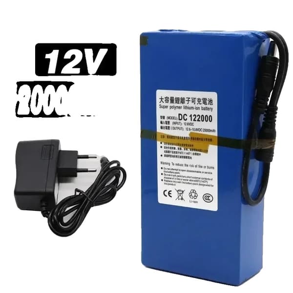 Korkean kapasiteetin ladattava akku, 20000mAh, 12V DC, monipuolinen käyttö,12v 20000mAh