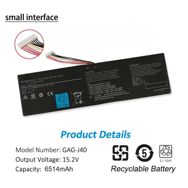 Batteri, 15.2V utgång, 6514mAh kapacitet,Liten gränssnitt