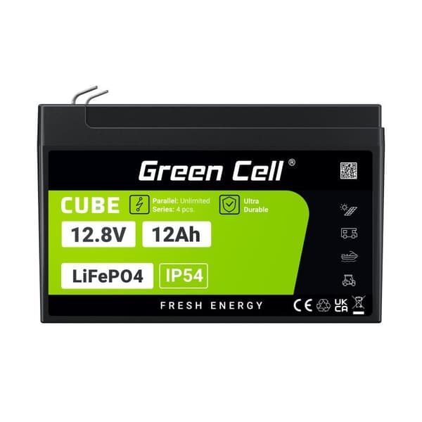 Green Cell LFPGC12V12AH UPS-batteri Litiumjärnfosfat (LiFePO4) 12,8 V 12 Ah