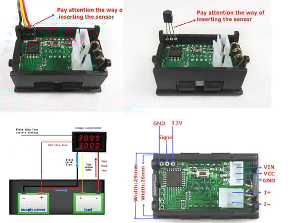 4 in 1 Volt + Amp + Temp + Watt 0-33V + 0-10A DC Digital lcd