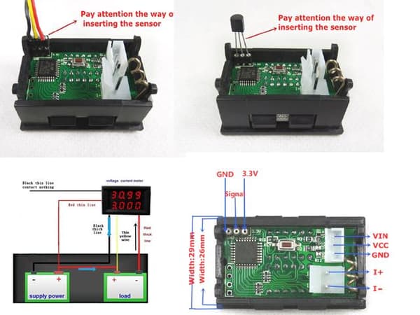 4 in 1 Volt + Amp + Temp + Watt 0-33V + 0-10A DC Digital lcd