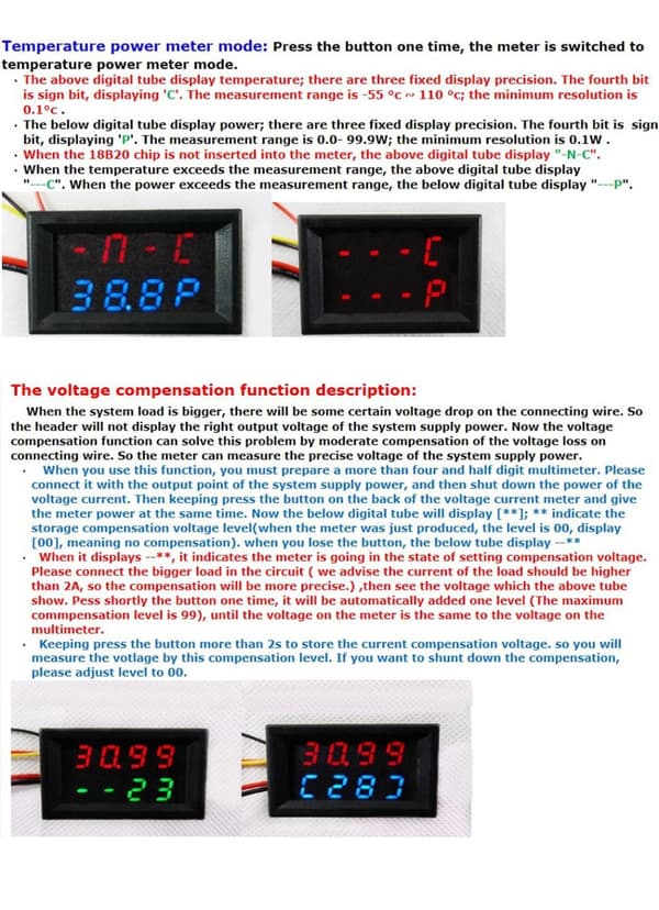 4 in 1 Volt + Amp + Temp + Watt 0-33V + 0-10A DC Digital lcd