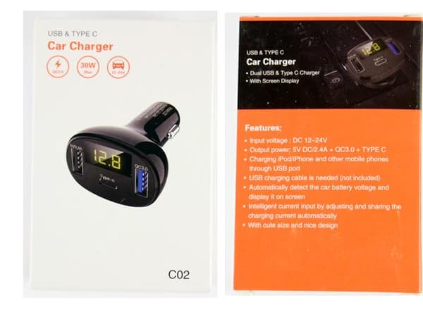 Voltmätare 5-30v + USB 5v Snabbladdare DC C02 QC3.0 Type C