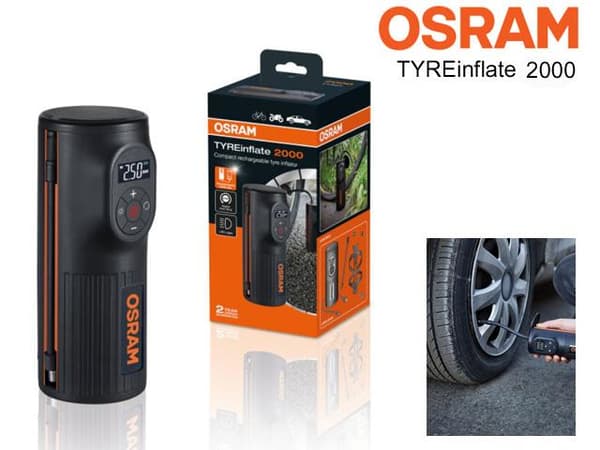 Osram TYREinflate 2000 laddningsbar kompressor däckpump ficklampa