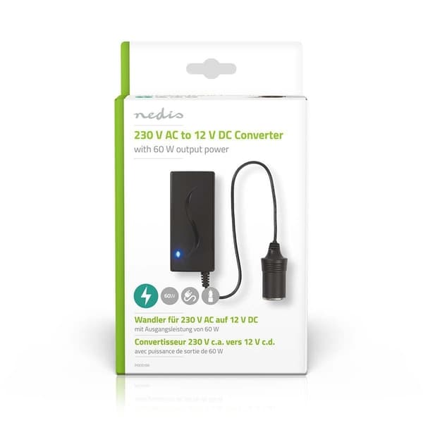 Nedis Strøm Converter | Nettstrøm drevet | 230 V AC 50 Hz | 12 V DC | 60 W | Jordet kontakt | Sort