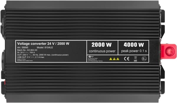 Goobay Spänningsomvandlare DC/AC (24 V - 230 V/2000 W) USB omvandlar 24 V DC till 230 V AC