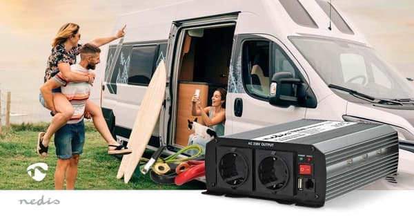 Nedis Invertteri Muunnettu Siniaalto | Tulojännite: 12 V DC | Laitteen lähtövirran liittimet: Type F (CEE 7/3) / USB-A | 230 V AC 50 Hz | 1000 W | Läh