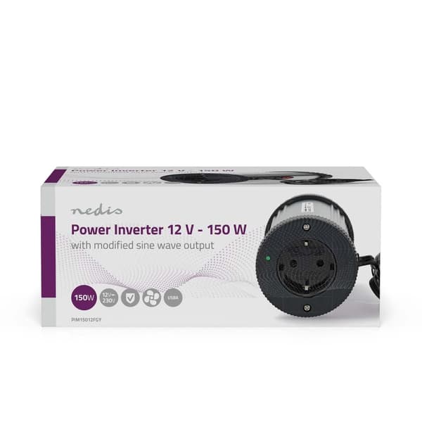 Nedis Invertteri Muunnettu Siniaalto | Tulojännite: 12 V DC | Laitteen lähtövirran liittimet: Type F (CEE 7/3) / USB-A | 230 V AC 50 Hz | 150 W | Läht