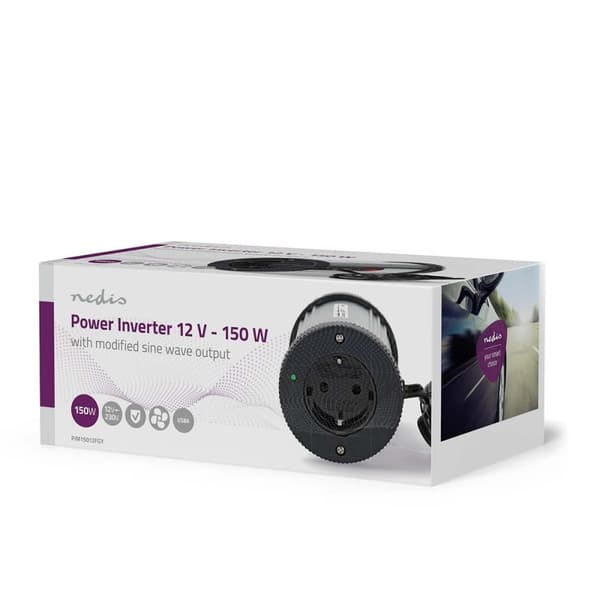 Nedis Invertteri Muunnettu Siniaalto | Tulojännite: 12 V DC | Laitteen lähtövirran liittimet: Type F (CEE 7/3) / USB-A | 230 V AC 50 Hz | 150 W | Läht