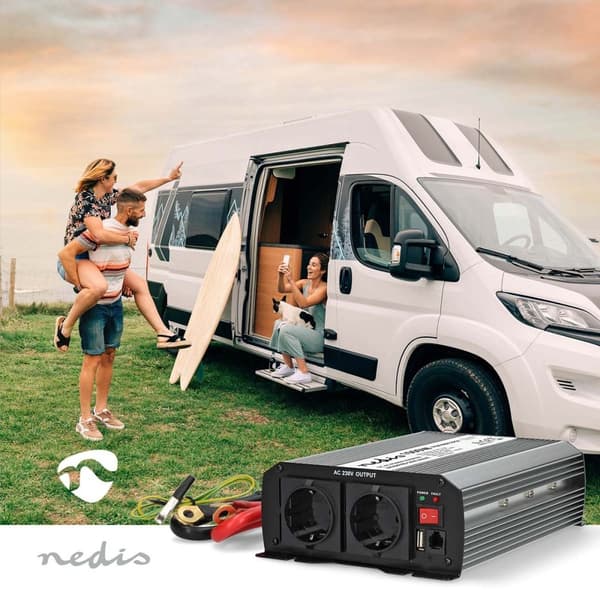 Nedis Invertteri Puhdas Siniaalto | Tulojännite: 12 V DC | Laitteen lähtövirran liittimet: Type F (CEE 7/3) / USB-A / USB-C™ | 230 V AC 50 Hz | 1000 W