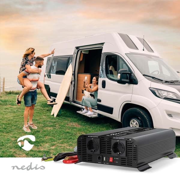 Nedis Invertteri Puhdas Siniaalto | Tulojännite: 12 V DC | Laitteen lähtövirran liittimet: Type F (CEE 7/3) / USB-A / USB-C™ | 230 V AC 50 Hz | 2000 W