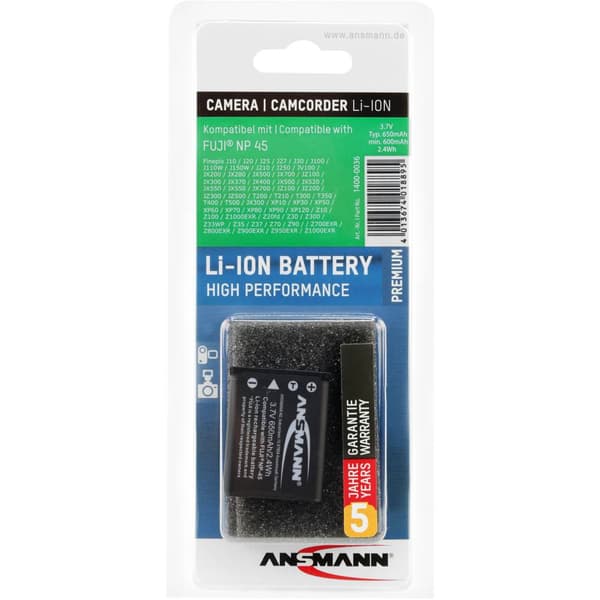 Ansmann A-Fuji NP 45 Kamerabatteri Ersättning originalbatteri NP-45 3.7 V 650 mAh