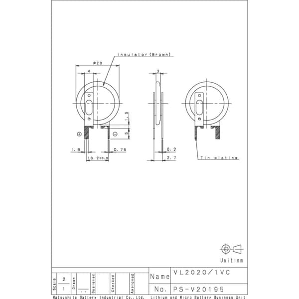 Panasonic VL2020-1VCE Laddbart batteri Knappcell VL 2020 Litium 20 mAh 3 V 1 st