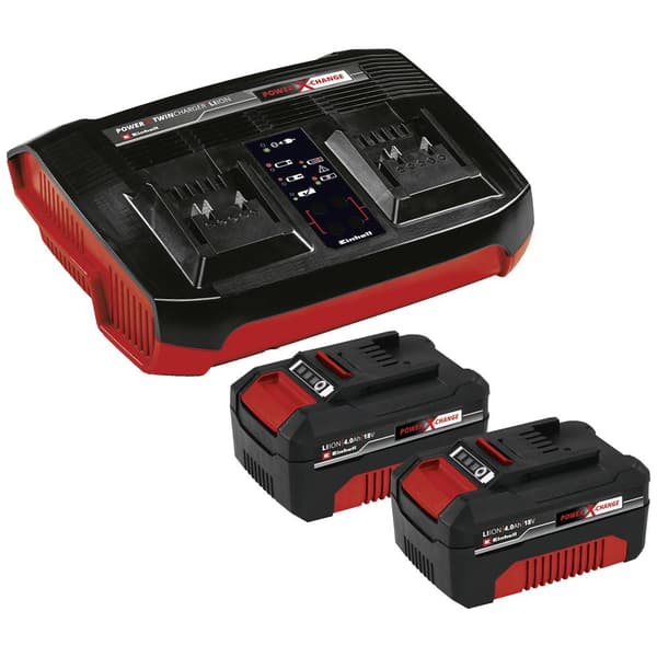 Einhell Power X-Change PXC-Starter-Kit 2x 4,0Ah & Twincharger Kit 4512112 Verktygsbatteri och laddare 18 V 4 Ah Li-Ion Svart, Röd