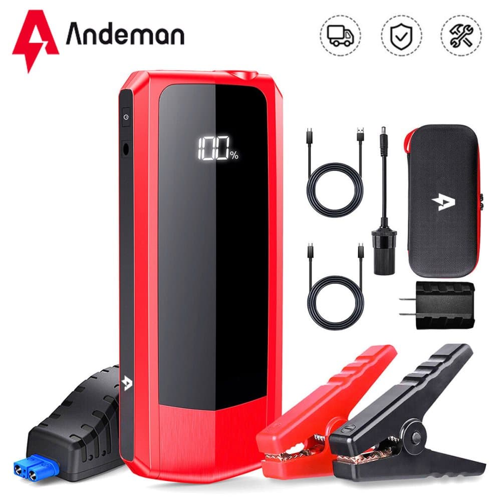2000A toppström 20000 mAh startmotor för bil (valfri bensinmotor eller upp till 8,5 liters dieselmotor), powerbank startmotor med LED-ficklampa