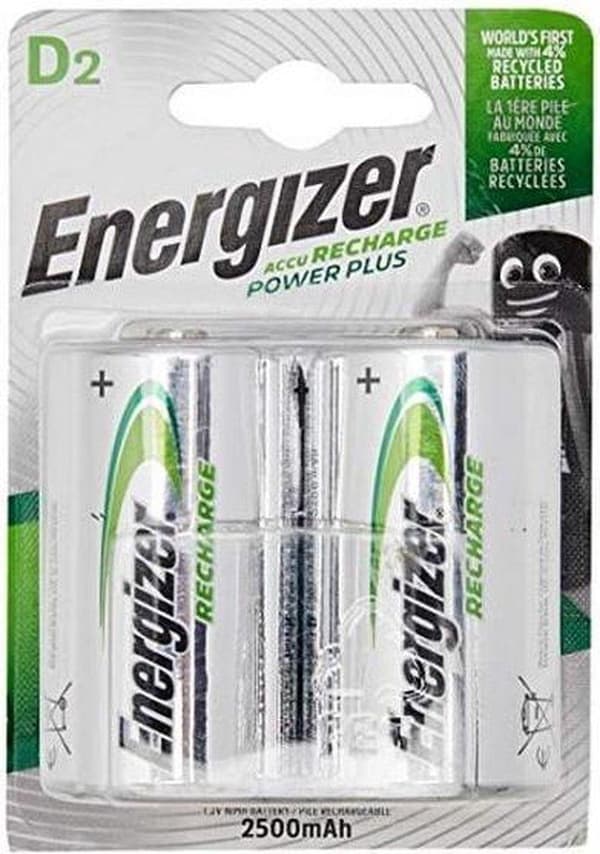 Energizer 2500 mAh ladattava akku Power Plus D - 2 kpl läpipainopakkaus