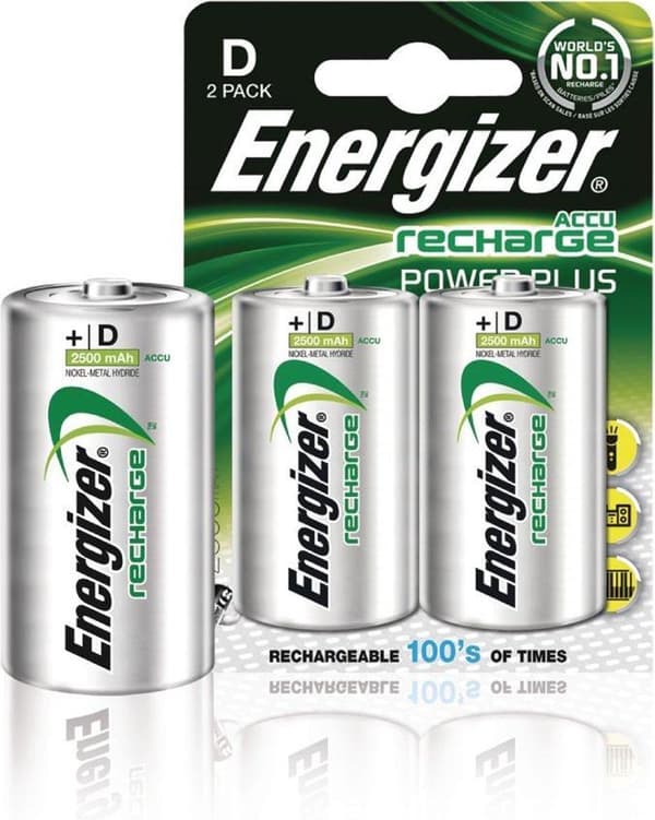 Energizer 2500 mAh ladattava akku Power Plus D - 2 kpl läpipainopakkaus