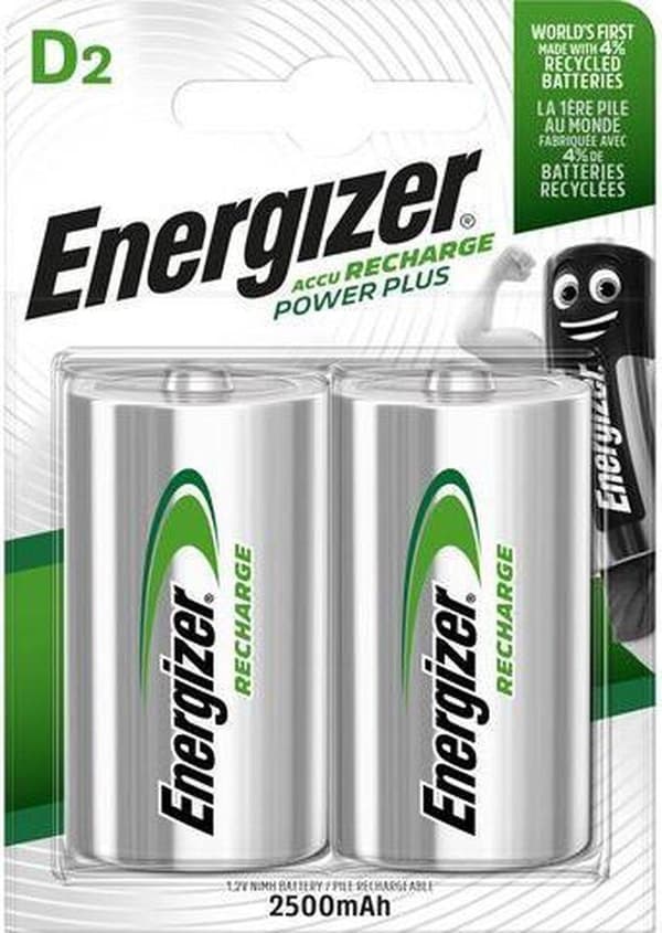 Energizer 2500 mAh ladattava akku Power Plus D - 2 kpl läpipainopakkaus