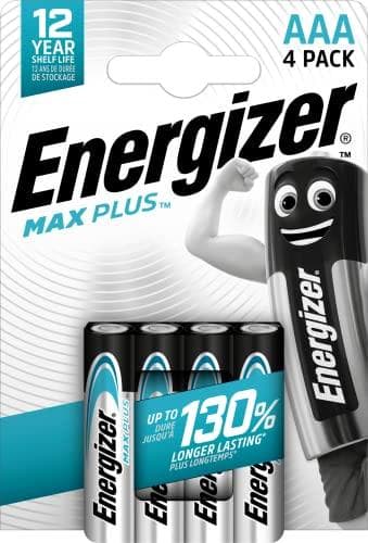 Energizer MAX Plus AAA. Paristotyyppi: Kertakäyttöinen paristo, Pariston koko: AAA, Paristotekniikka: Alkali. Korkeus: 44,5 mm, halkaisija: 1,05 cm, p