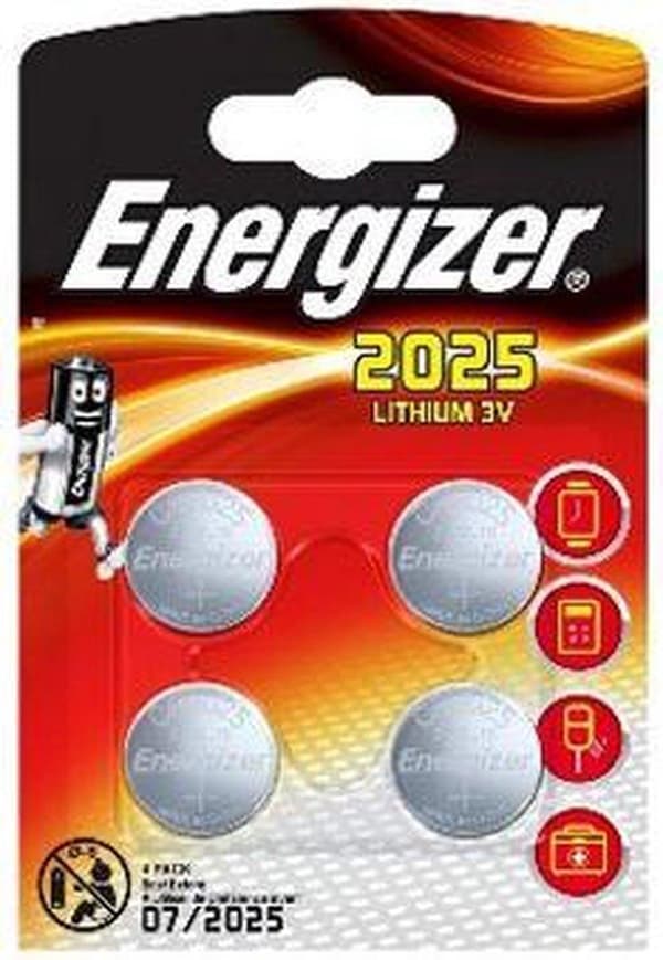 Energizer Battery Button Cell Lithium 3v Cr2025 4 stk