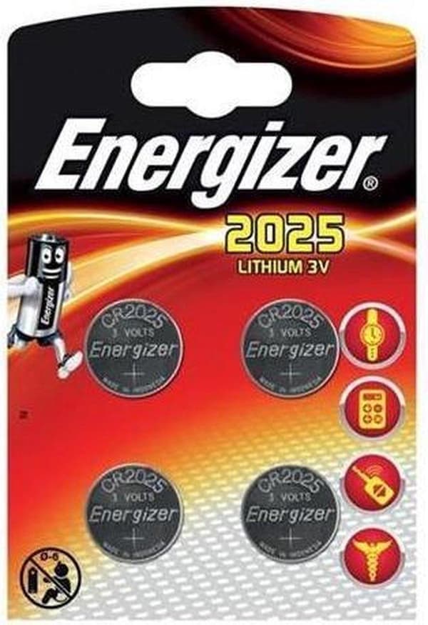 Energizer Battery Button Cell Lithium 3v Cr2025 4 stk