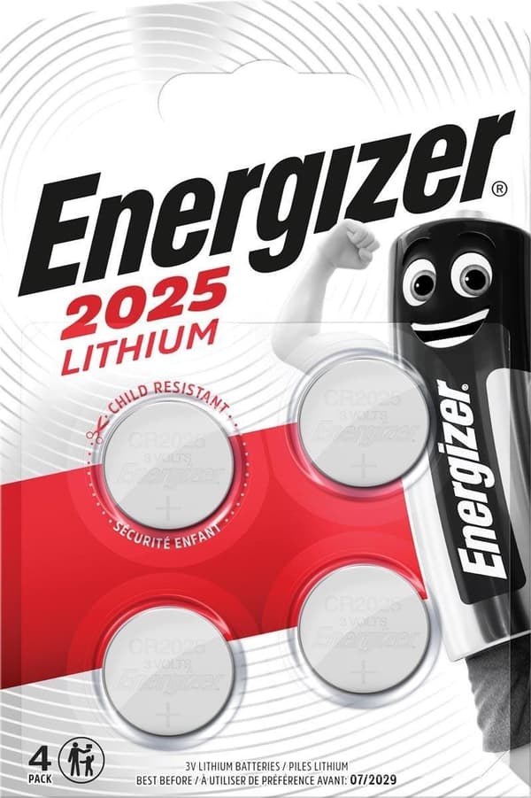 Energizer Battery Button Cell Lithium 3v Cr2025 4 stk