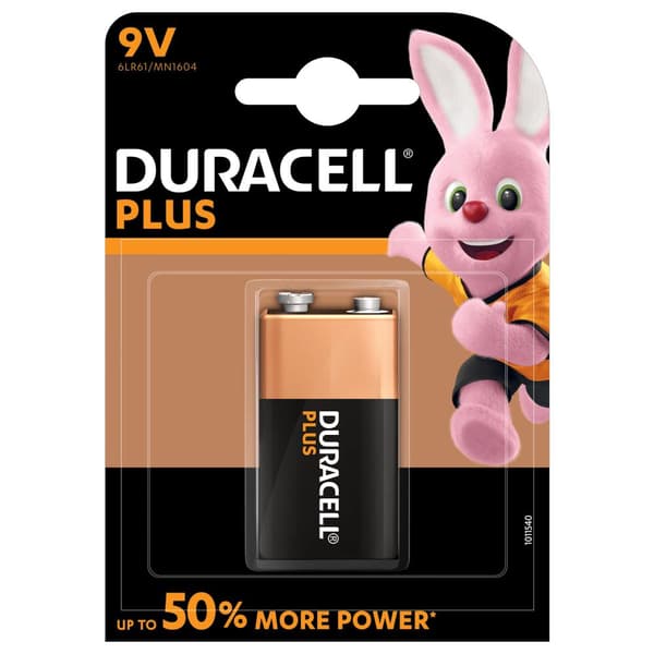 Wentronic 6LR61 9V Duracell Plus 1-BL - Alkaline - Prismatisk - 9V - 17,5 x 48,5 x 26,5 mm - Sort - Guld (48510)