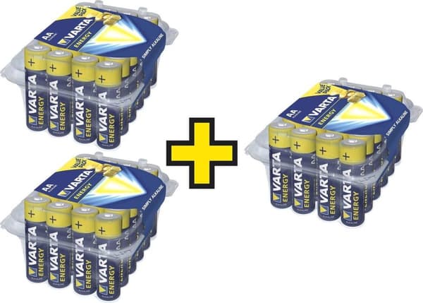 Varta Energy, få 3 sæt - betal 2 AA batteri (penlite) Alkaline 1,5 V 72 stk.