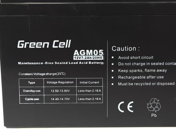 Green Cell AGM05 UPS batteri forseglet blysyre (VRLA) 12 V 7,2 Ah