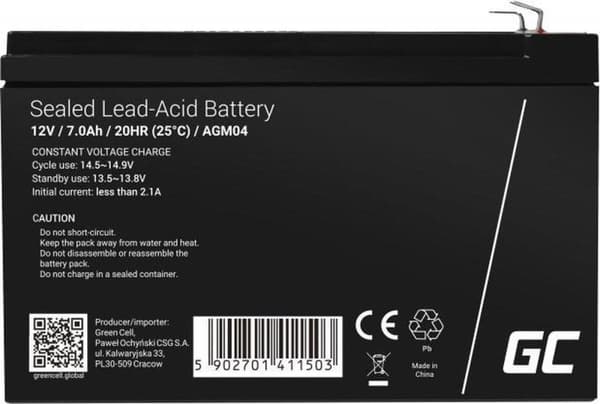 Green Cell AGM04 UPS batteri Forseglet blysyre (VRLA) 12 V 7 Ah