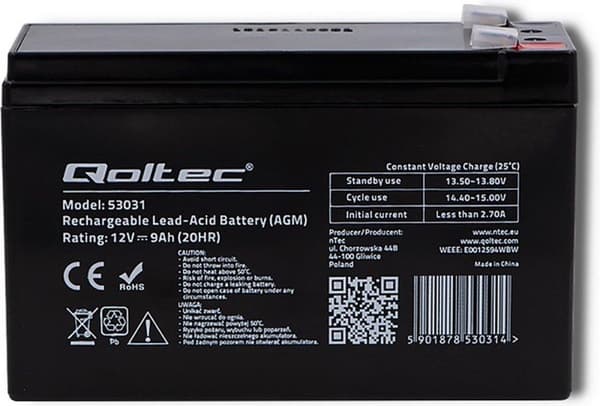 Qoltec 53031 AGM-batteri | 12V | 9Ah