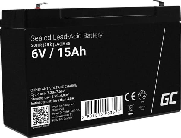 Green Cell AGM40 UPS-batteri Forseglet blysyre (VRLA) 6 V 15 Ah