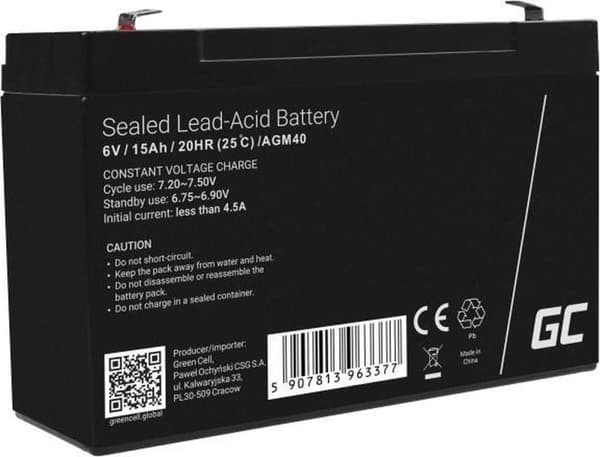 Green Cell AGM40 UPS batteri Forseglet blysyre (VRLA) 6 V 15 Ah