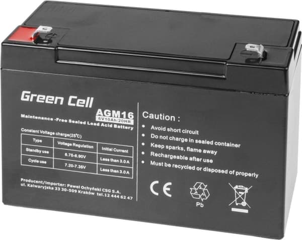 Green Cell AGM16 UPS-batteri Forseglet blysyre (VRLA) 6 V 10 Ah