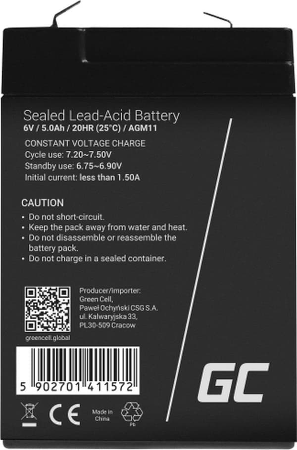 Green Cell AGM11 UPS-batteri Förseglat blysyra (VRLA) 6 V 5 Ah