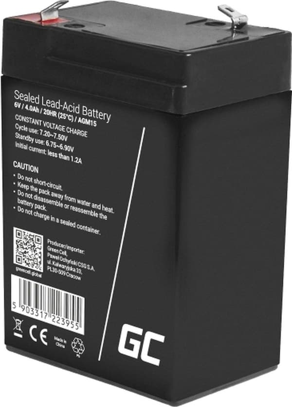 Green Cell AGM15 UPS-batteri Forseglet blysyre (VRLA) 6 V 4 Ah