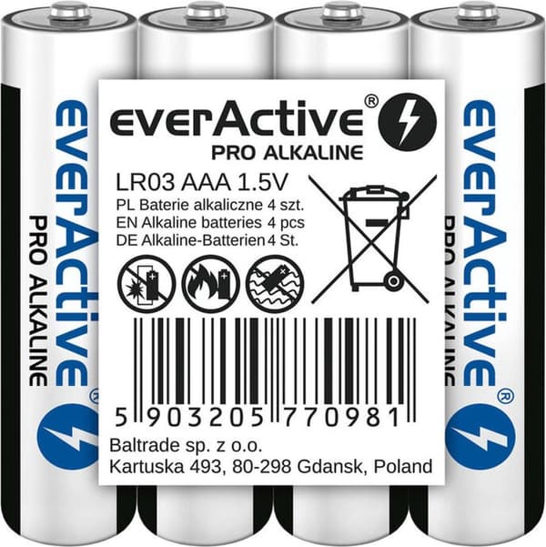 Alkaliske batterier AAA / LR03 everActive Pro 4 stk